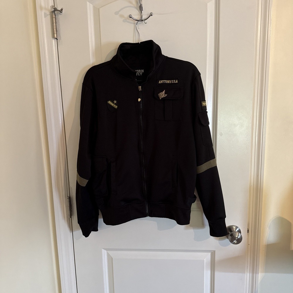 Born Fly Anytown USA Jacket Black With Eagle Small